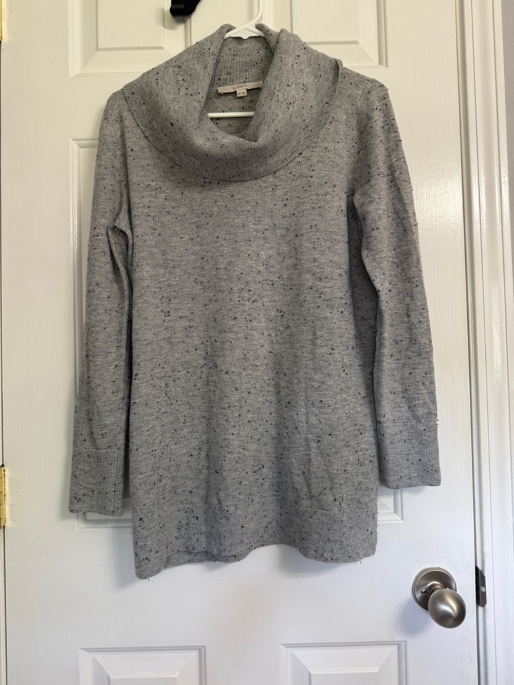 LOFT Light Gray Speckled Cowl Neck Sweater